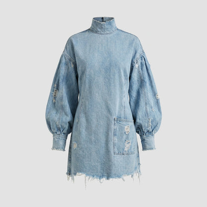 OLYMPUS Vintage Denim High-Neck Dress