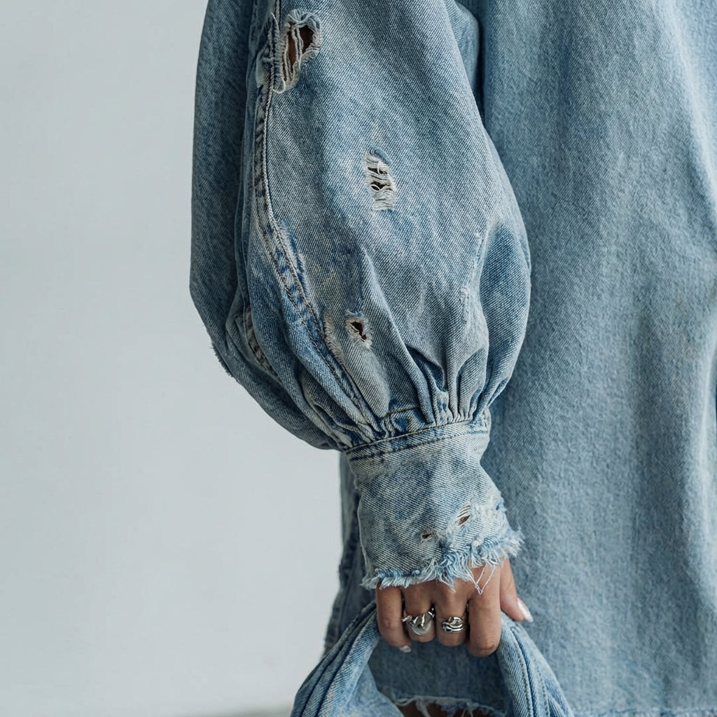 OLYMPUS Vintage Denim High-Neck Dress