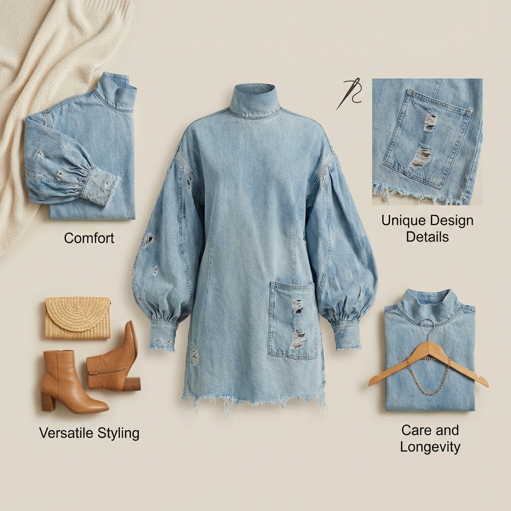 OLYMPUS Vintage Denim High-Neck Dress
