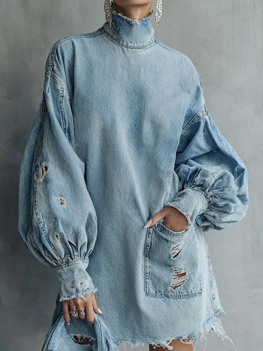 OLYMPUS Vintage Denim High-Neck Dress