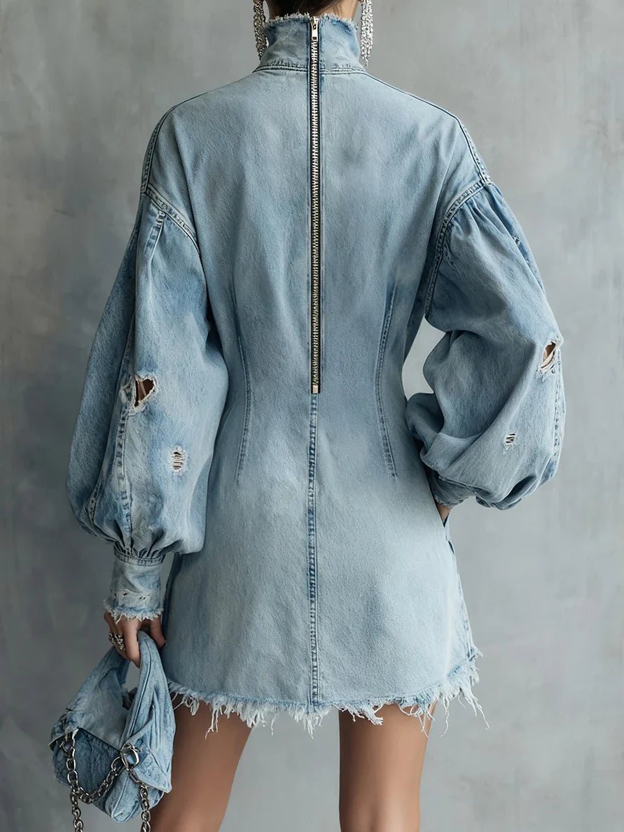OLYMPUS Vintage Denim High-Neck Dress
