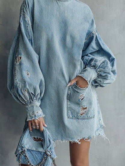 OLYMPUS Vintage Denim High-Neck Dress